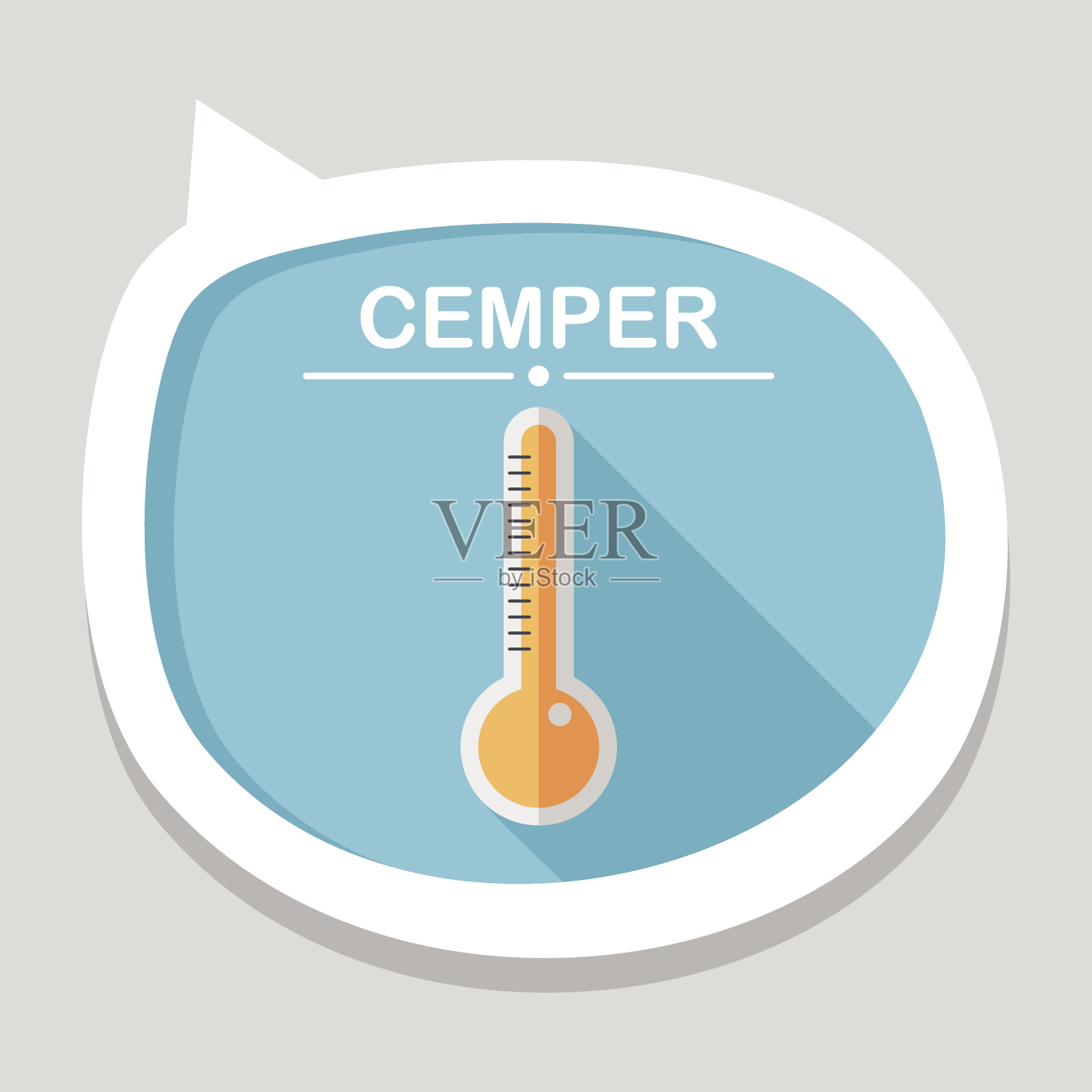 温度计平面图标与长阴影，eps10插画图片素材