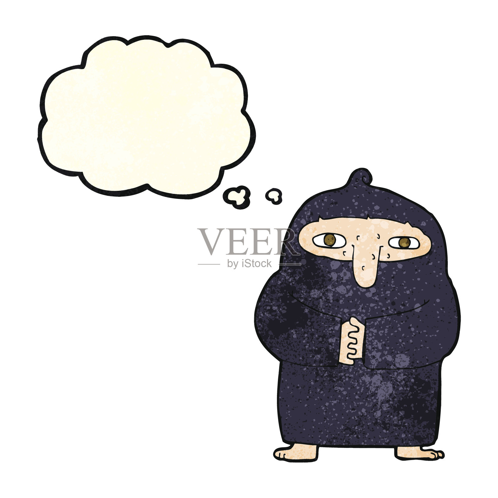 穿着长袍的卡通和尚带着思想泡泡插画图片素材