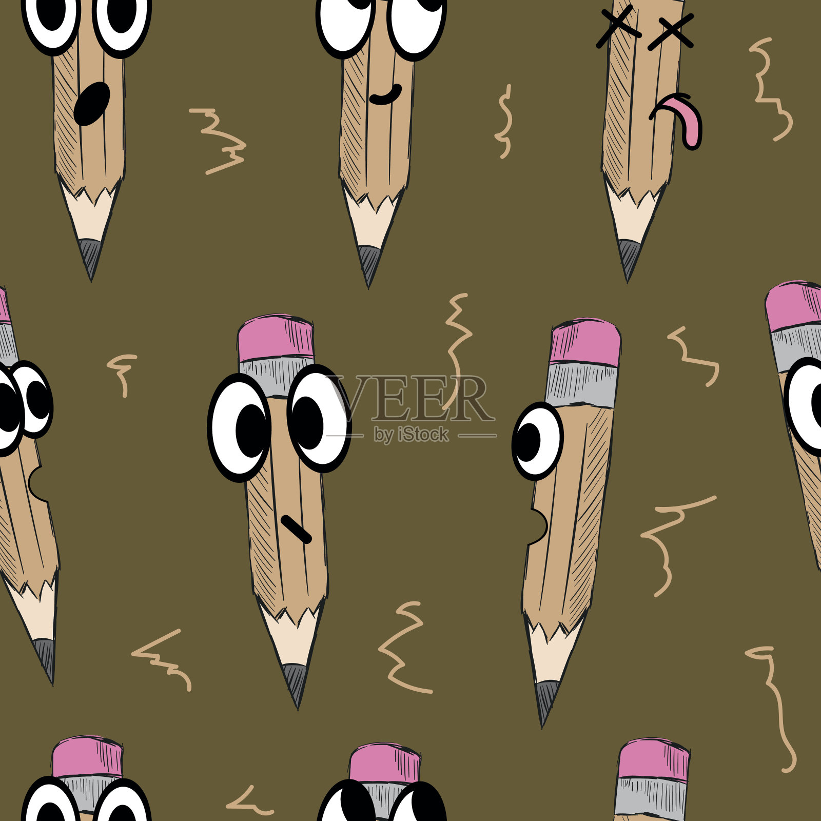 无缝的大眼铅笔插画图片素材