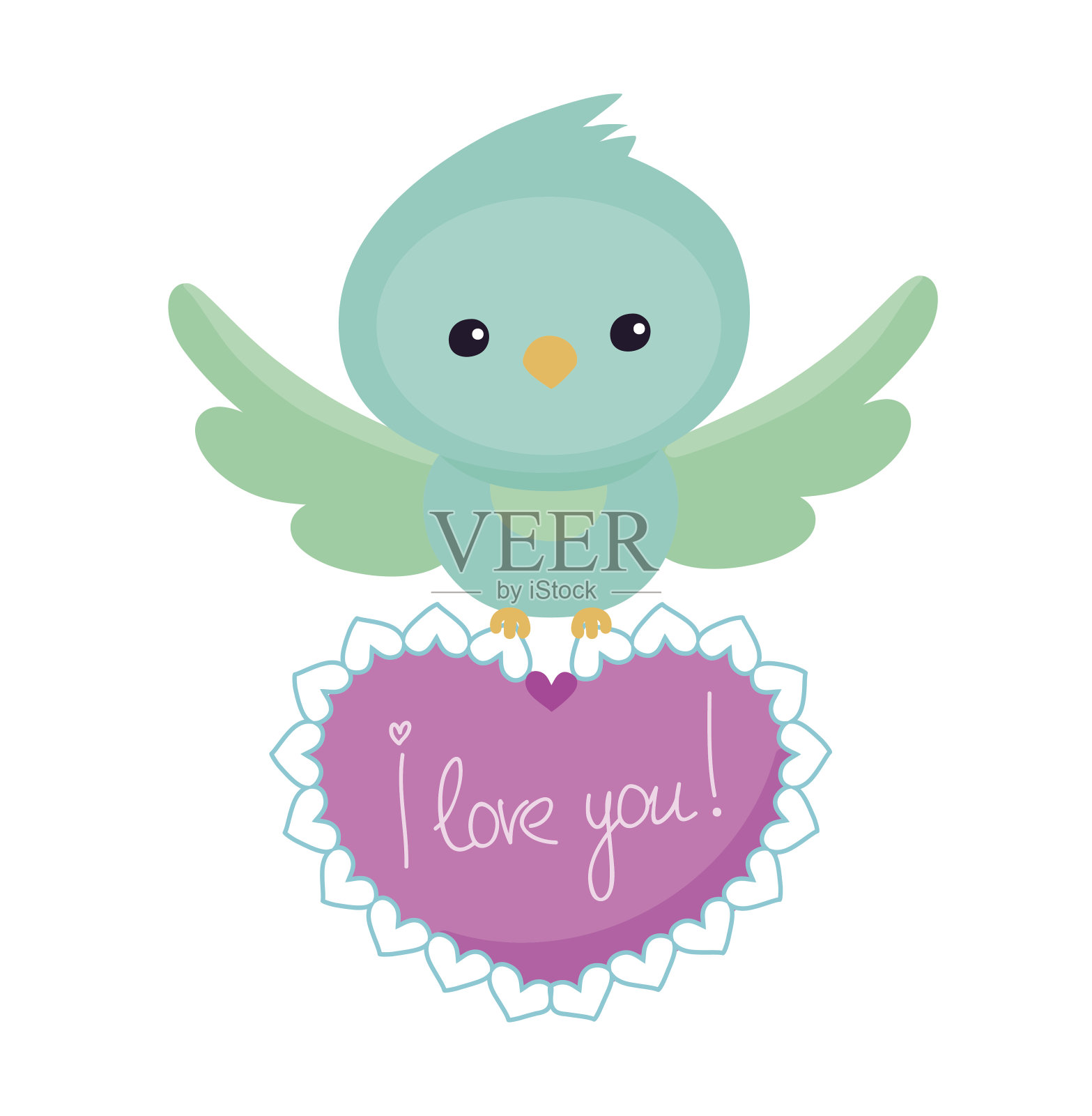 贺卡。白色背景上的可爱小鸟插画图片素材