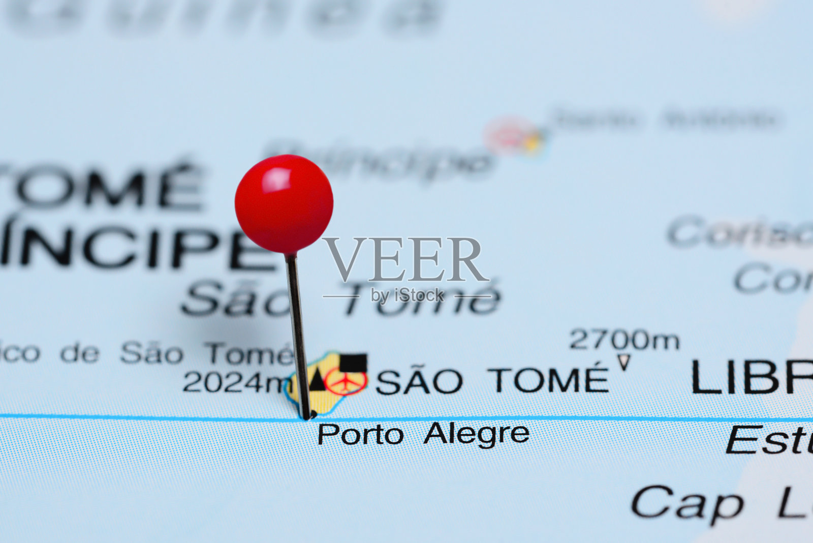 阿雷格里港被钉在非洲地图上照片摄影图片