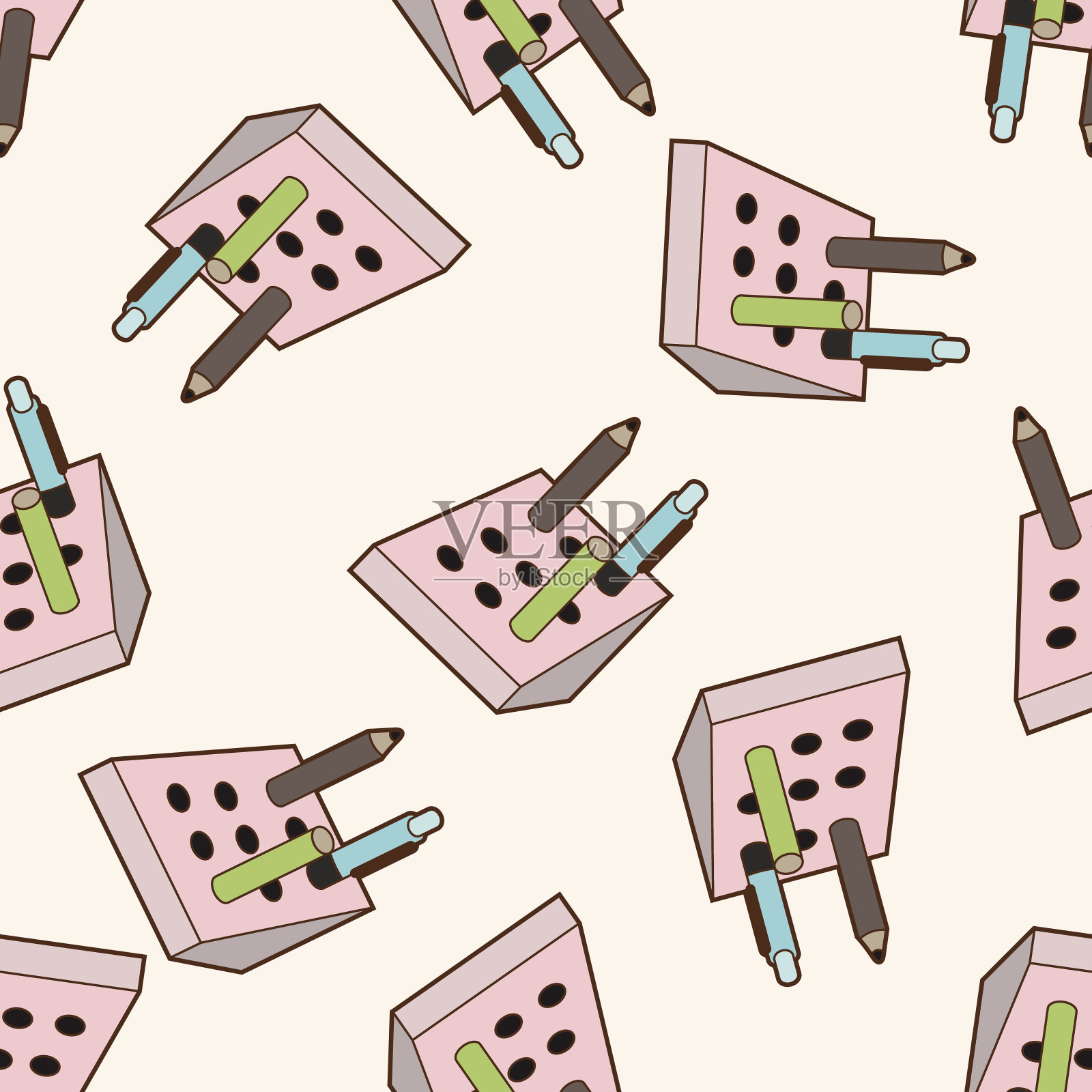 固定笔筒，卡通无缝图案背景插画图片素材