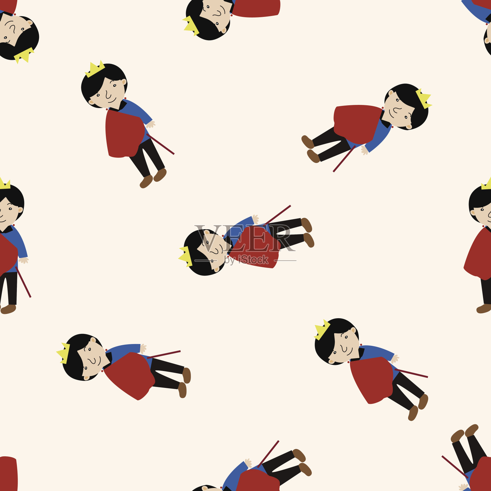 皇室主题王子，卡通无缝图案背景插画图片素材