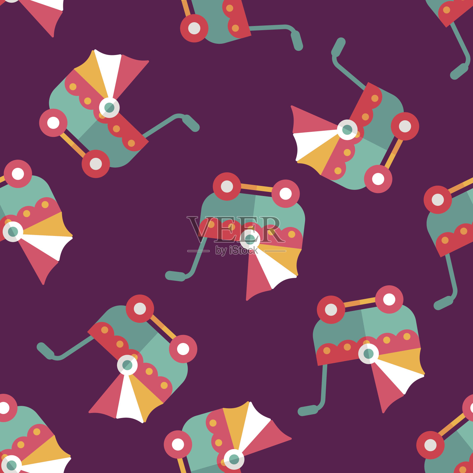 婴儿车平面图标，eps10无缝图案背景插画图片素材