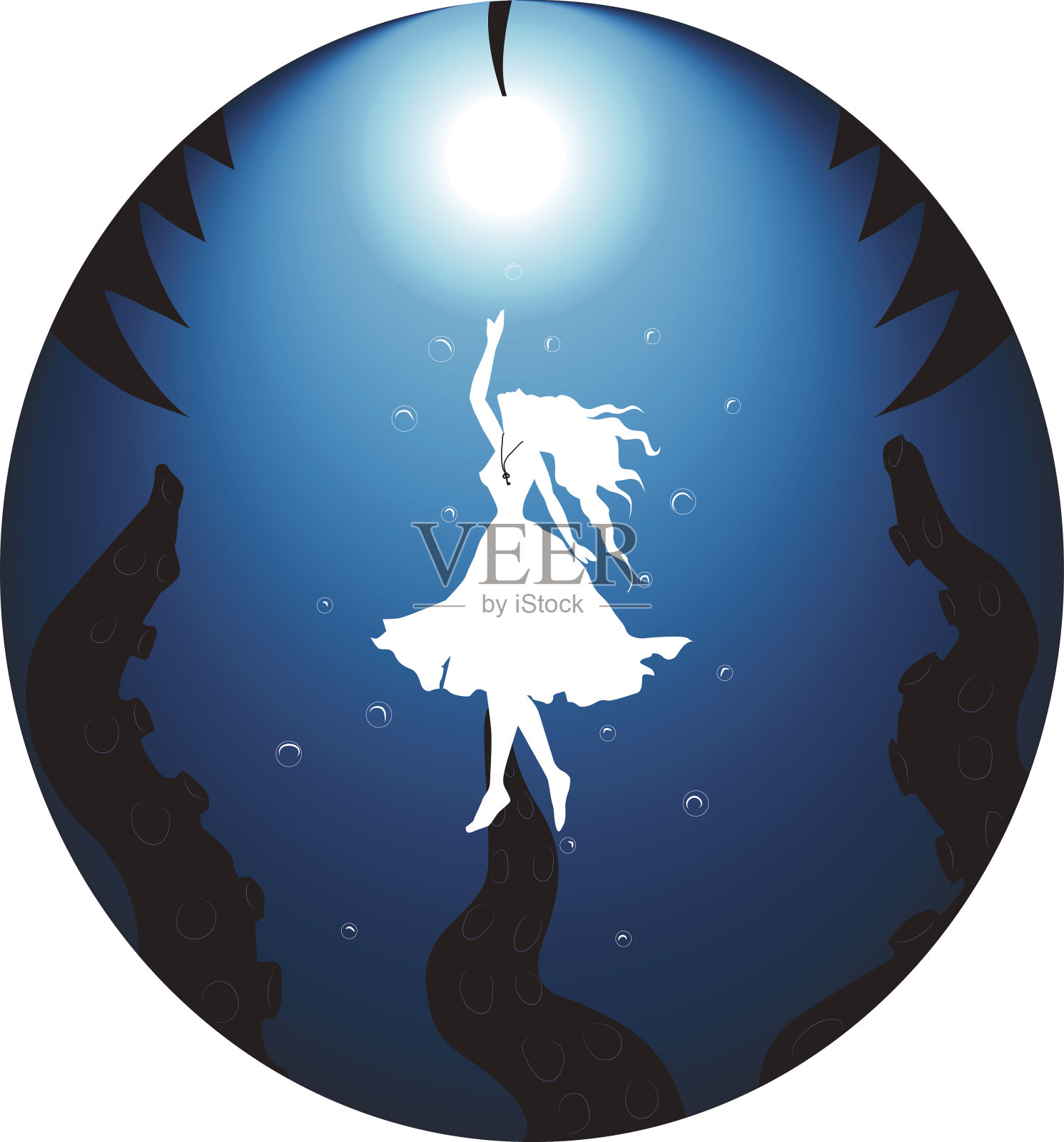 爱丽丝在水下插画图片素材