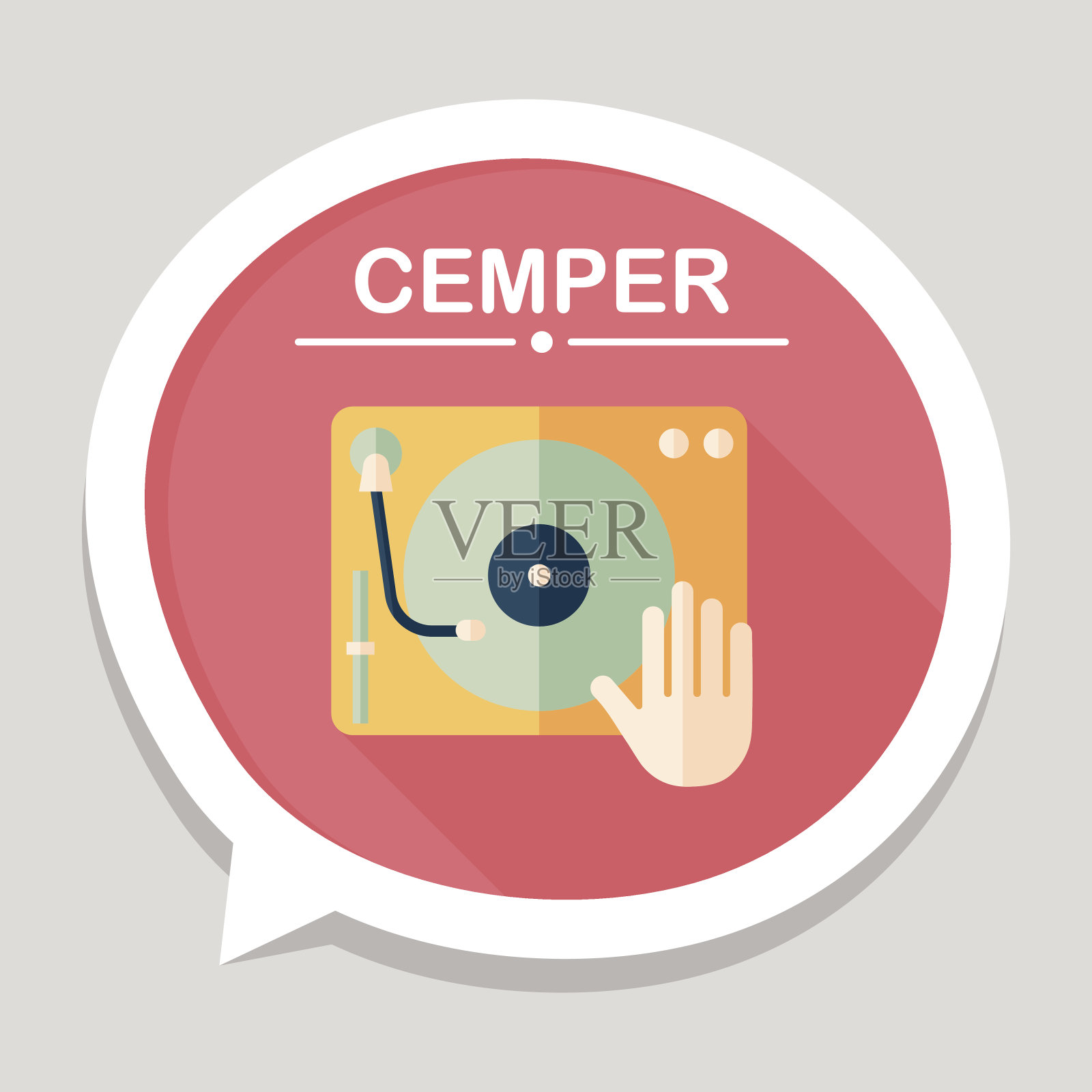 DJ音乐平与长影子图标，eps10插画图片素材