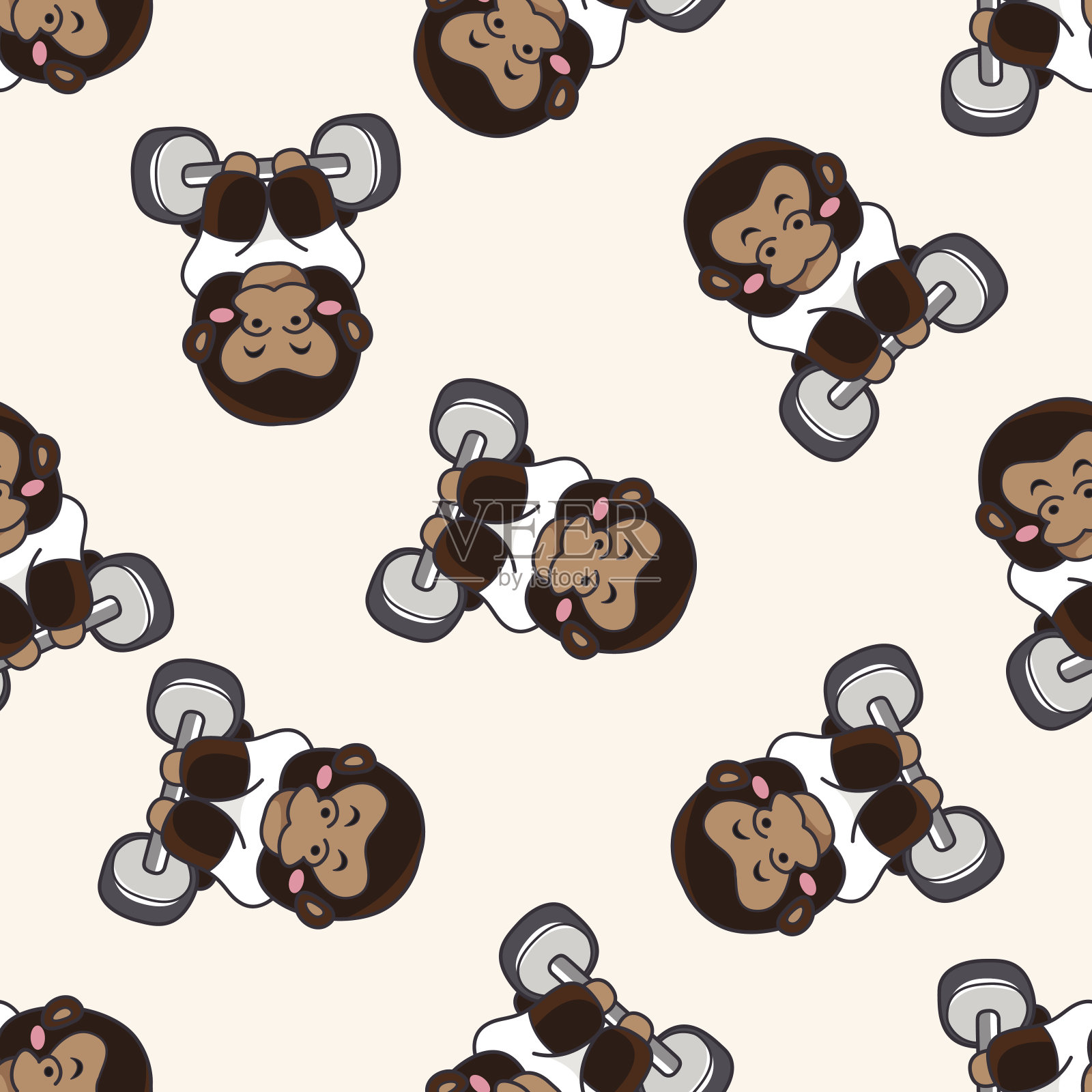动物大猩猩做运动卡通，卡通无缝图案背景插画图片素材