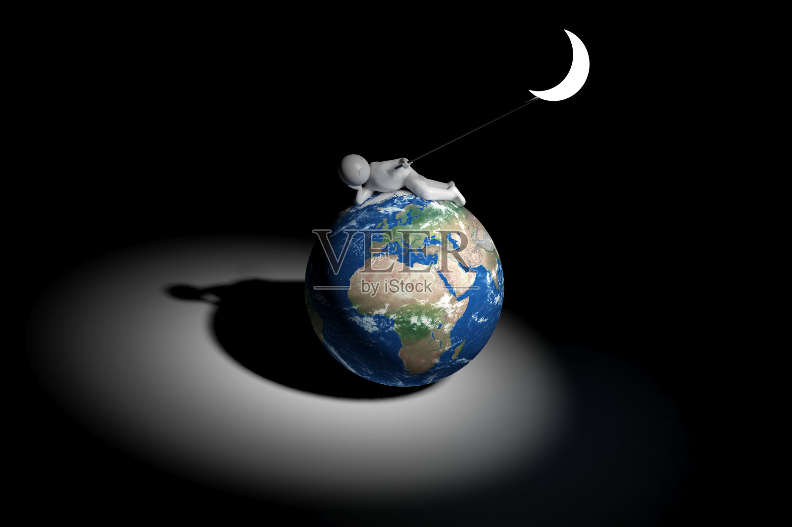 3d人类握有月球——欧洲、非洲、中东照片摄影图片