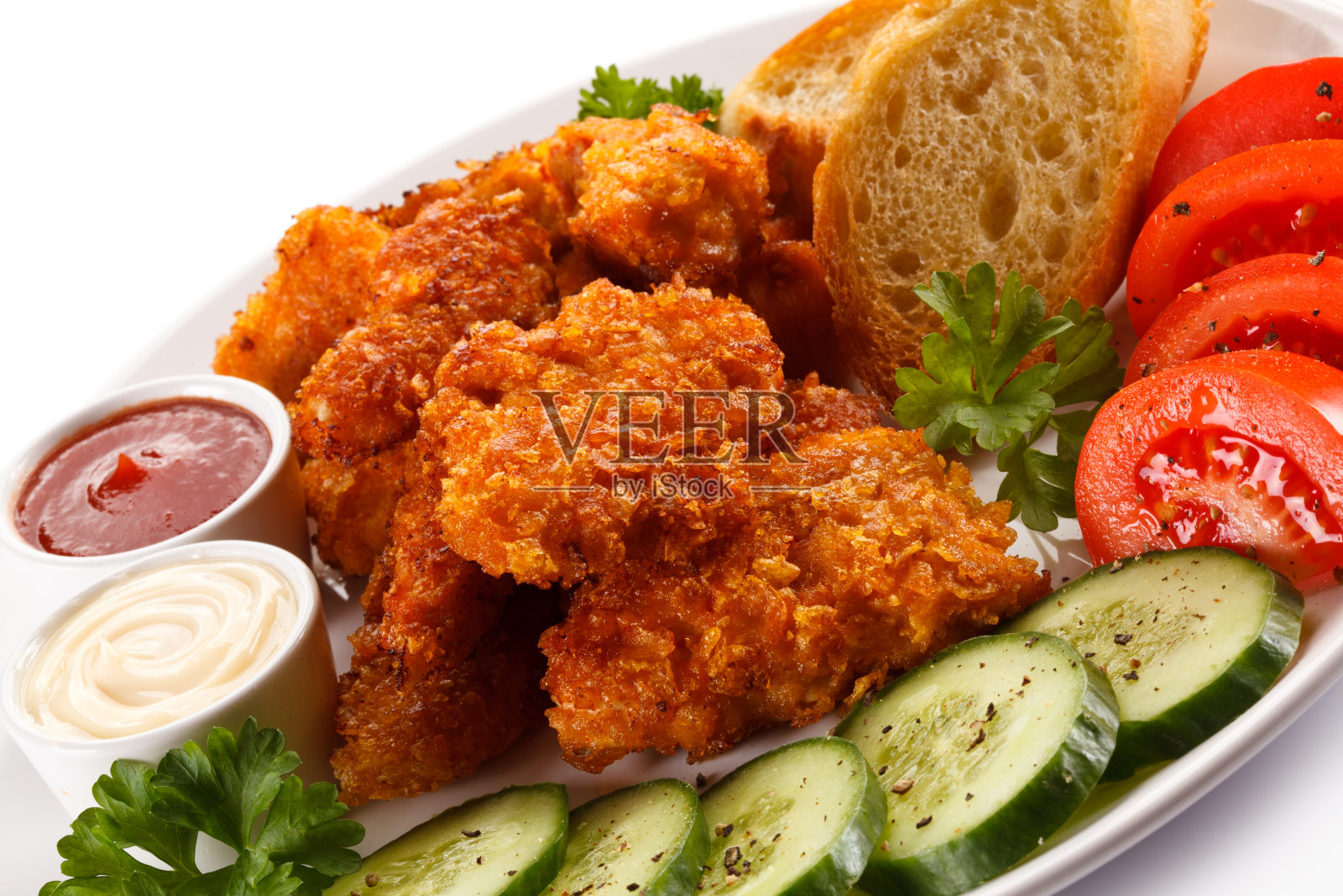 鸡块和蔬菜照片摄影图片