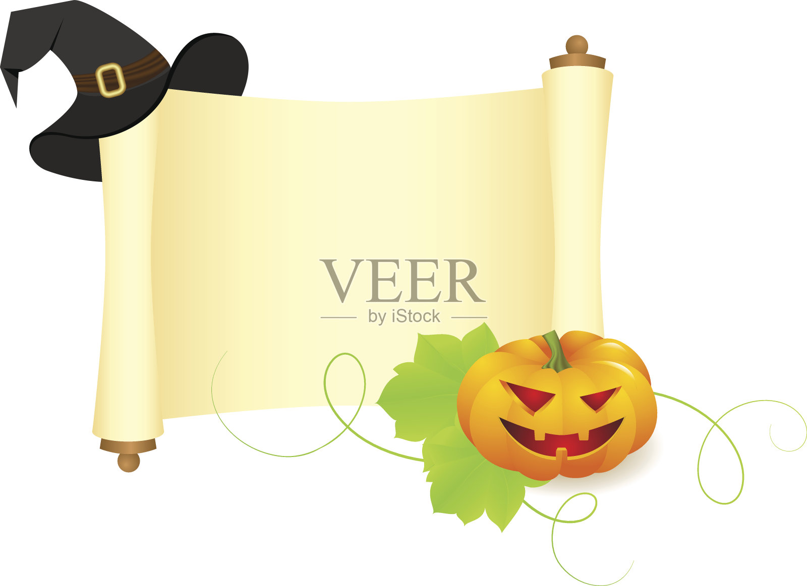 南瓜和帽子在手稿上插画图片素材