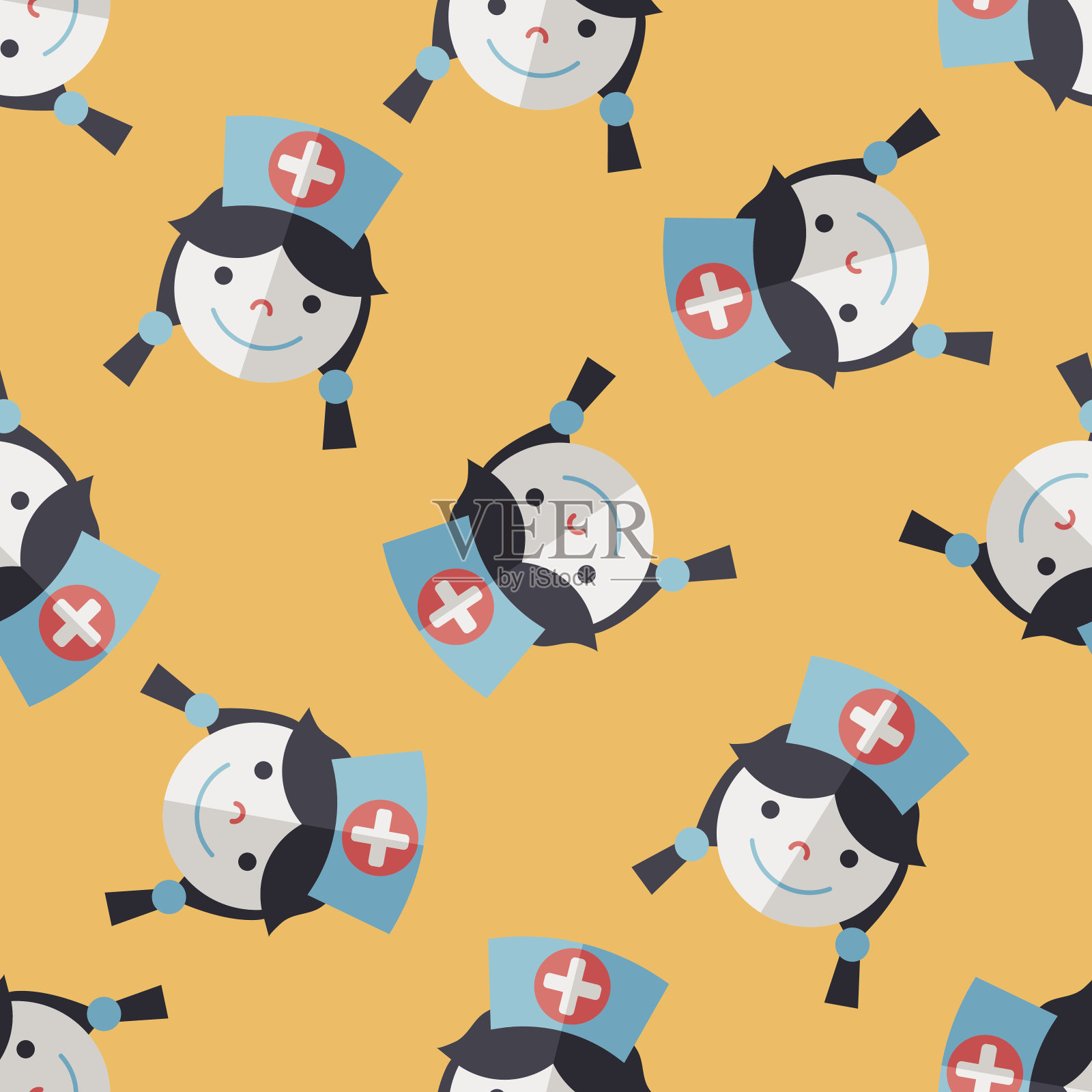 医务护士平面图标，eps10无缝图案背景插画图片素材