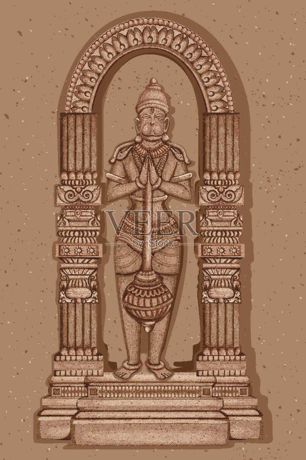 古雕像的印度勋爵哈努曼雕塑插画图片素材