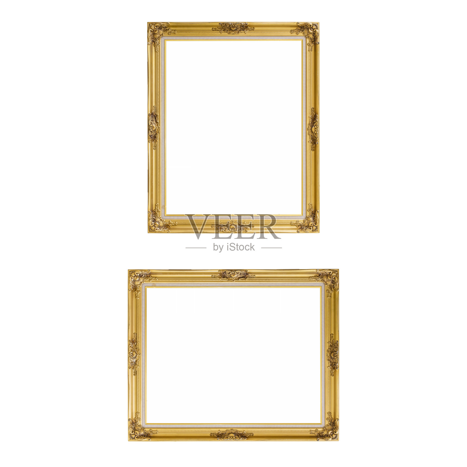 金色的路易丝相框在白色的背景，孤立的对象照片摄影图片