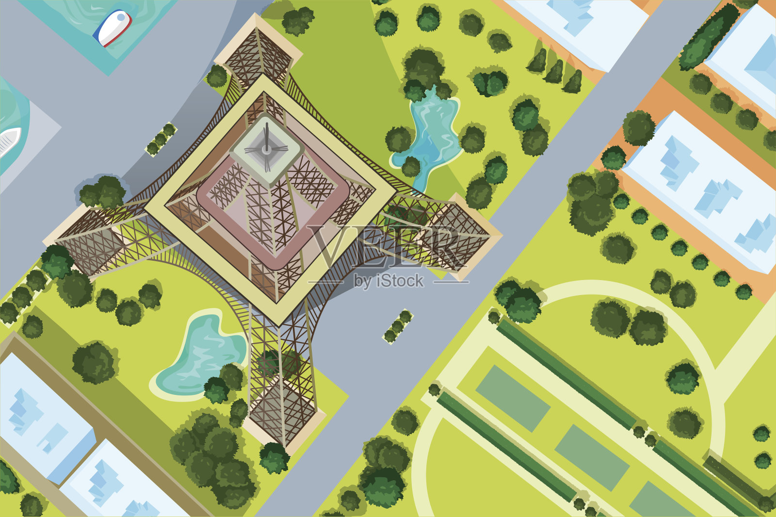 埃菲尔铁塔鸟瞰图插画图片素材