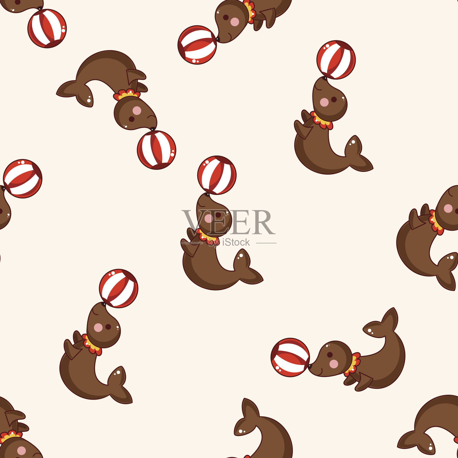 马戏团动物，卡通无缝图案背景插画图片素材