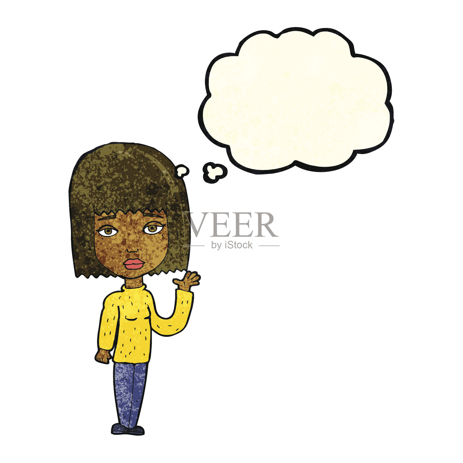 卡通女人挥舞着思想泡泡插画图片素材