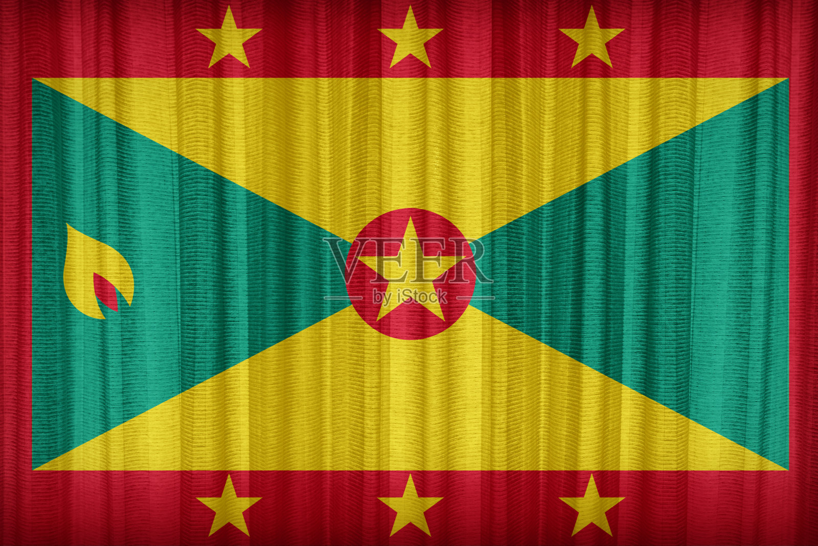 格林纳达旗图案布帘，复古风格照片摄影图片