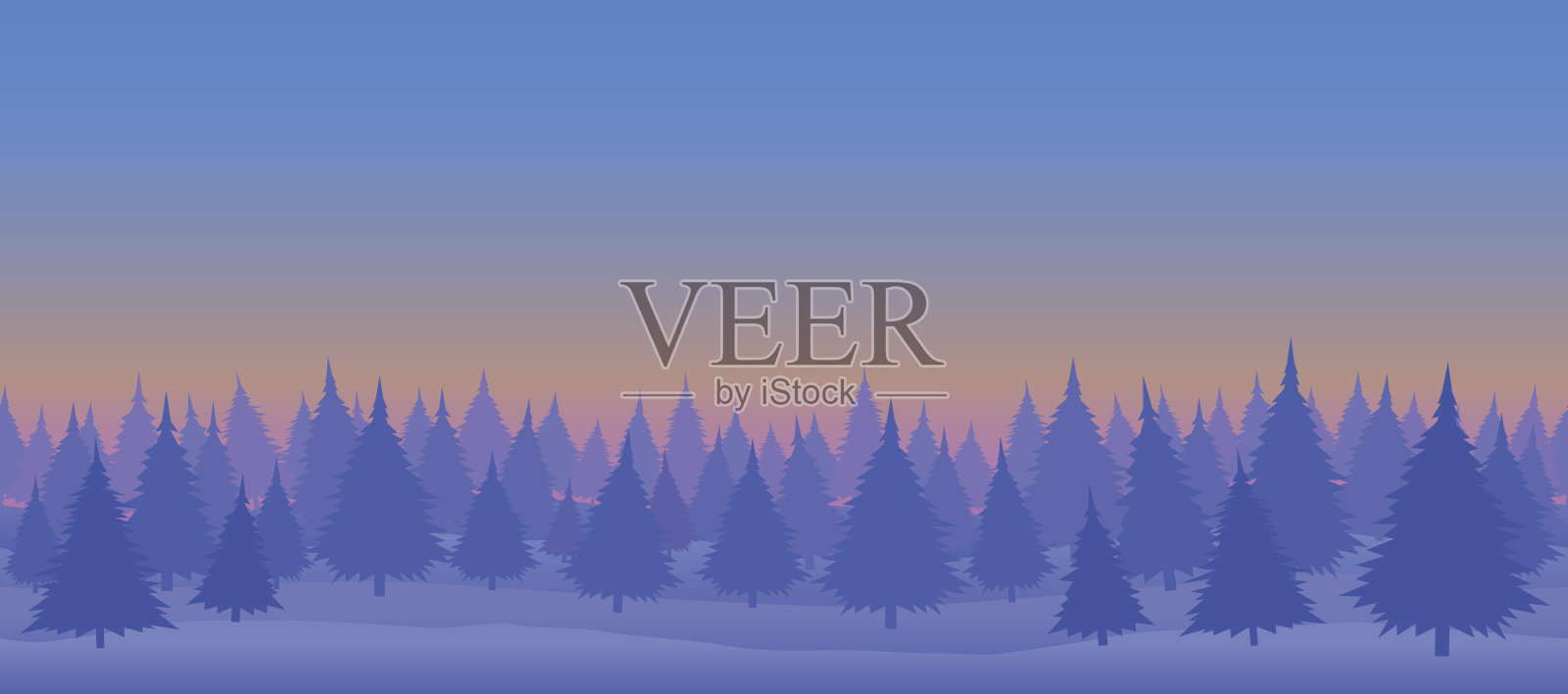 白天冬天的森林在平面设计插画图片素材