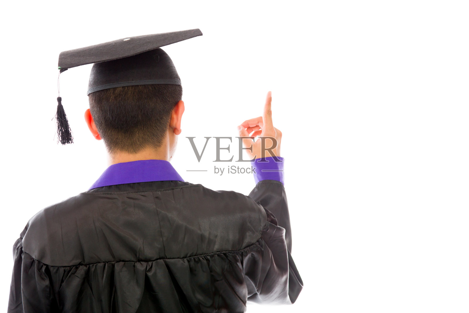 模型孤立在普通背景下反向指向照片摄影图片