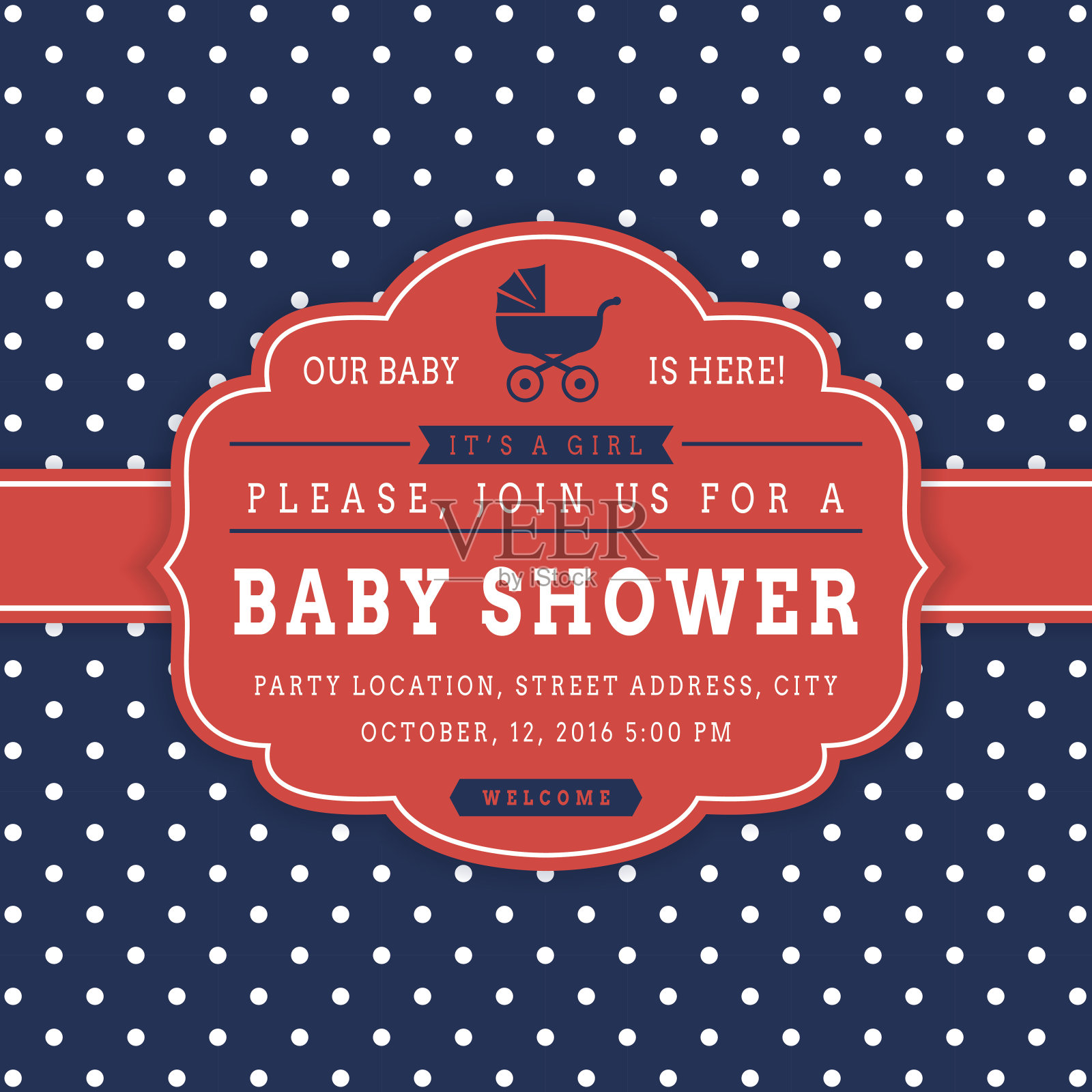 女孩婴儿淋浴。向量的名片。设计模板素材