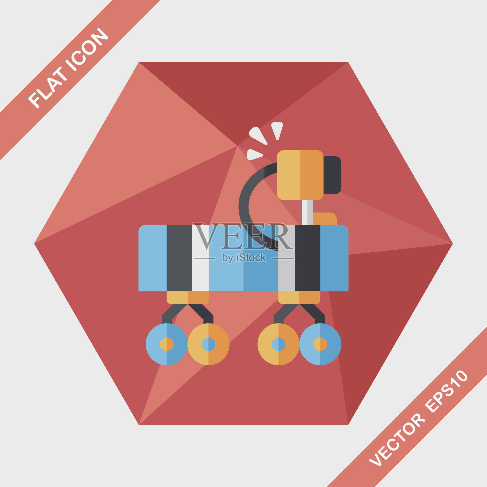 太空漫游者扁平图标与长影子，eps10插画图片素材