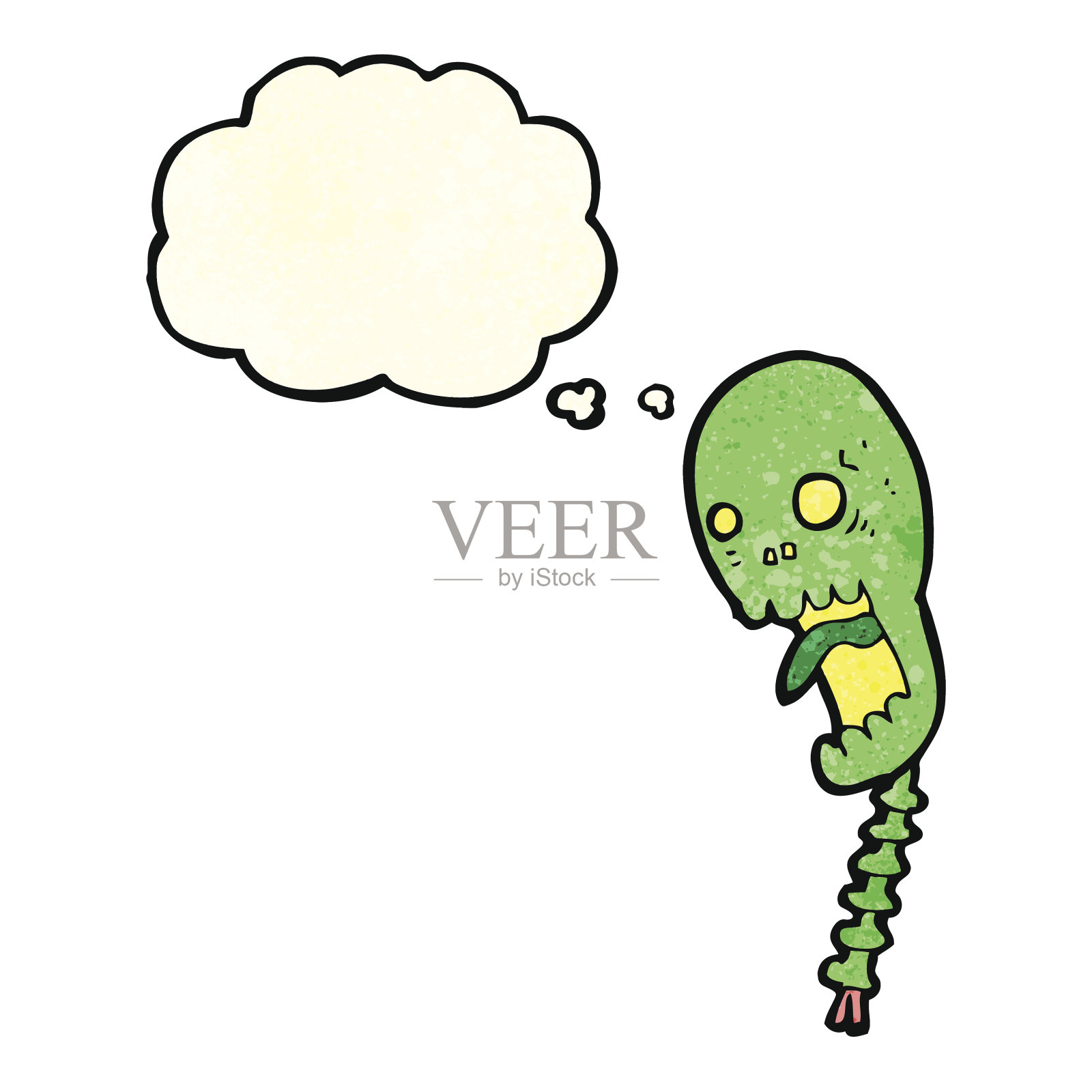 滑稽的卡通头骨与思想泡泡插画图片素材