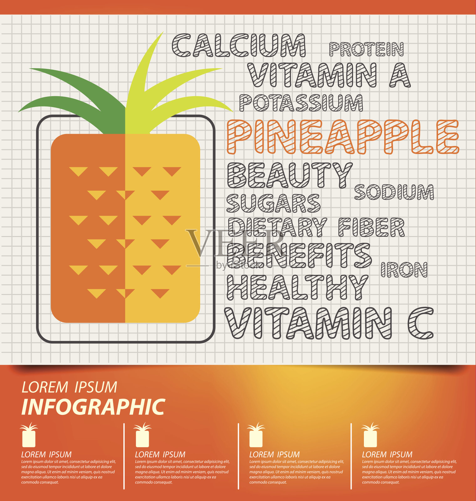 菠萝、图表的水果。插画图片素材