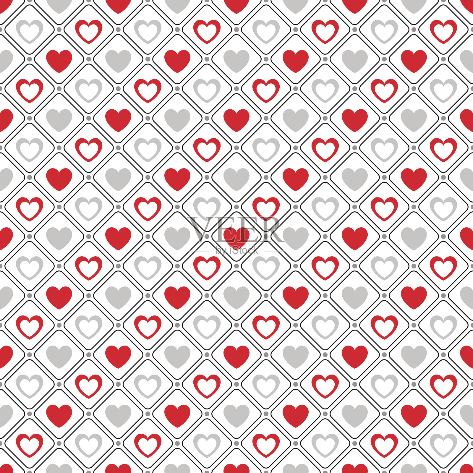 无缝几何图案与心。矢量图插画图片素材