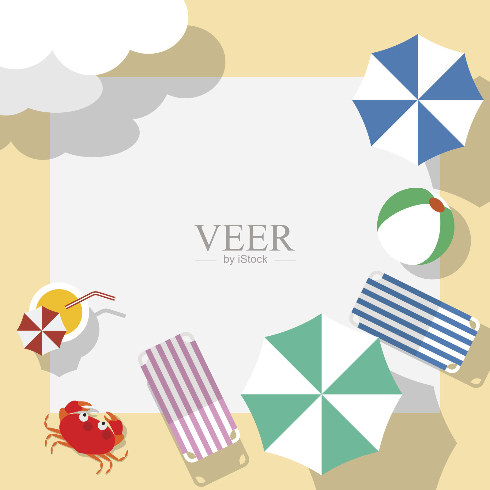 夏季旅游模板与海滩夏季配件，矢量插图。插画图片素材