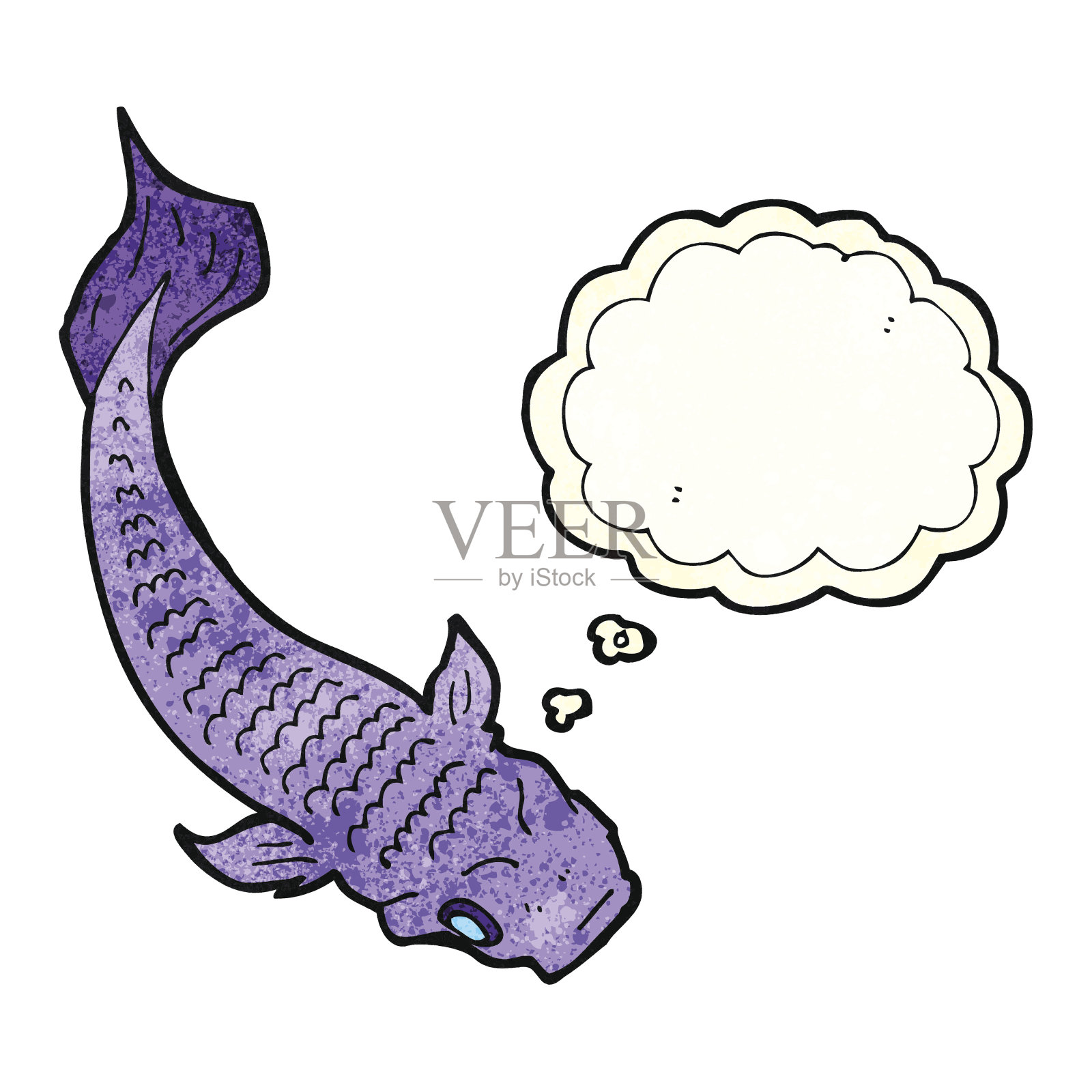 卡通鱼与思想泡泡插画图片素材