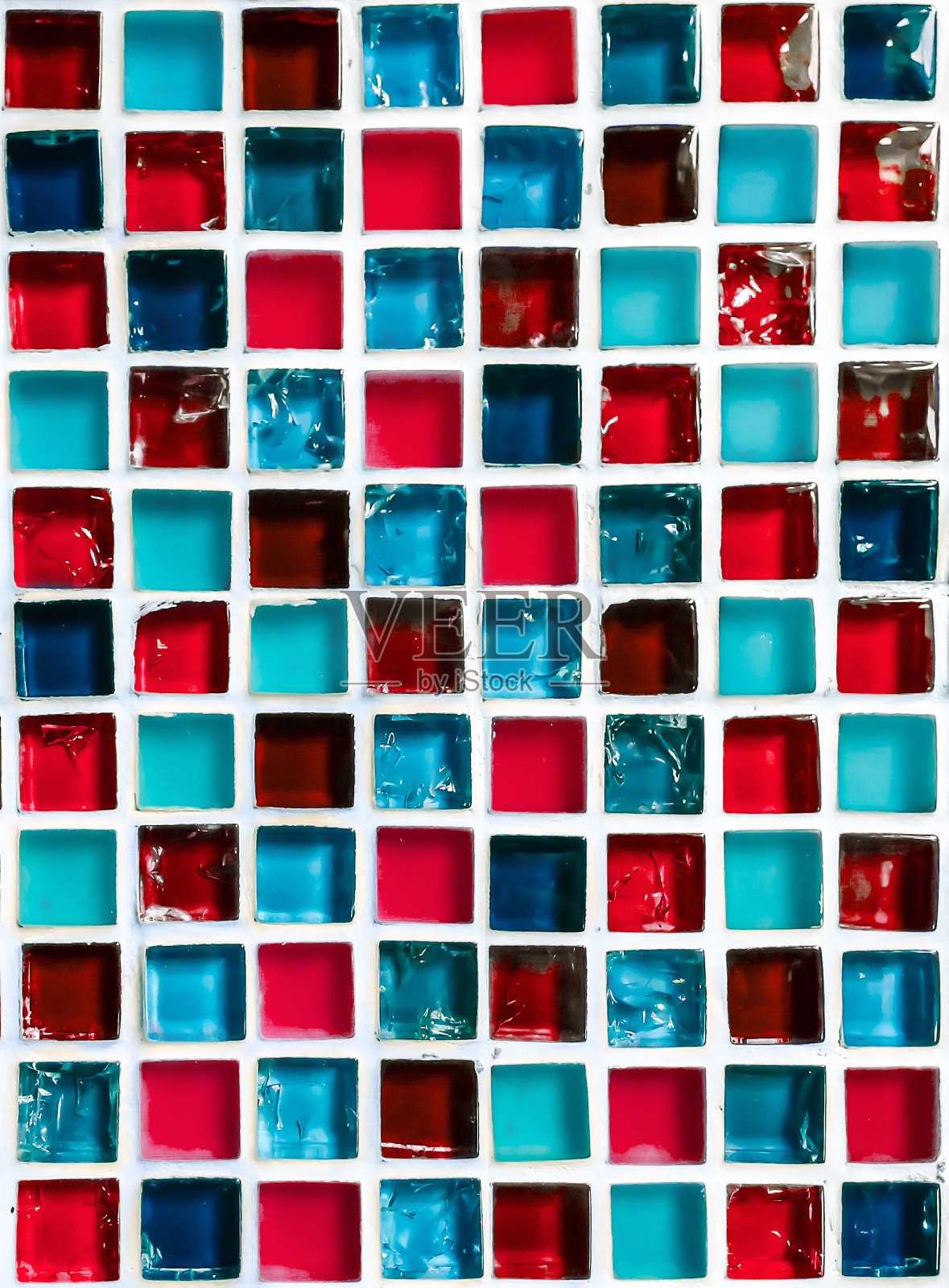 陶瓷马赛克蓝色和红色照片摄影图片