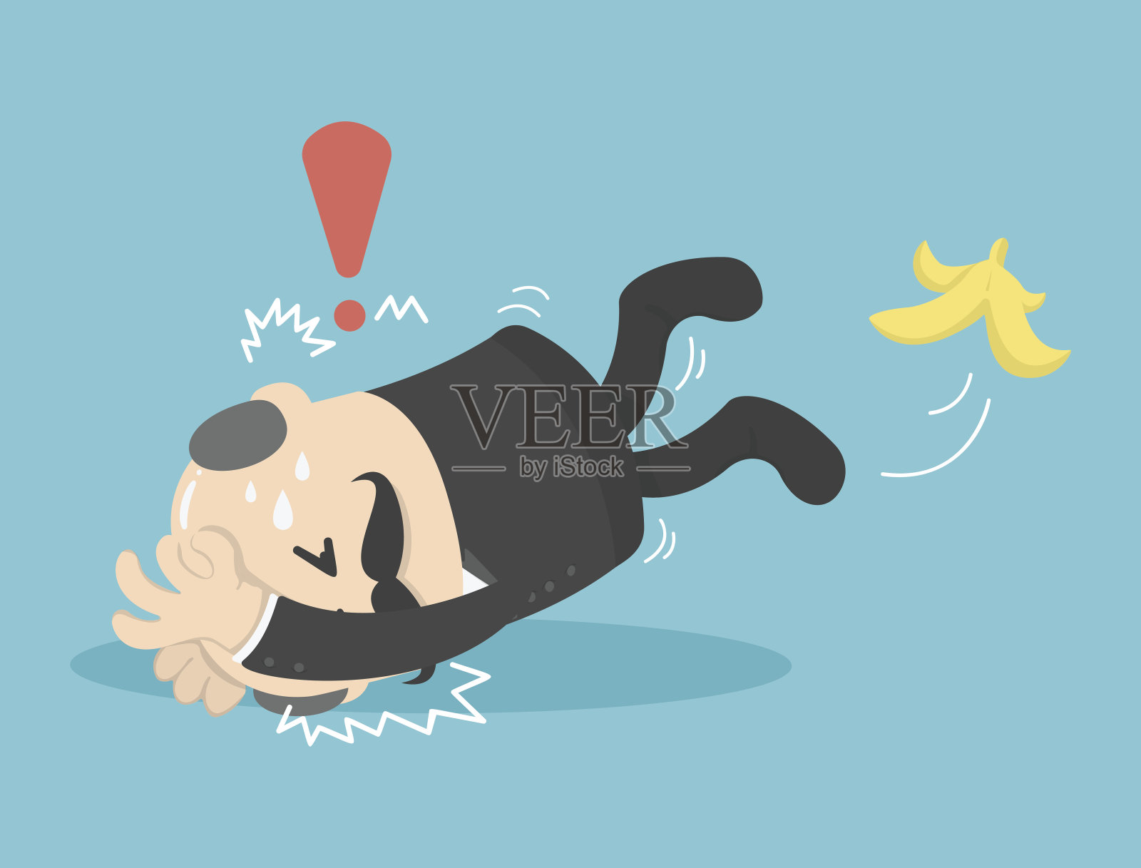 商人式踩在香蕉皮上滑倒插画图片素材