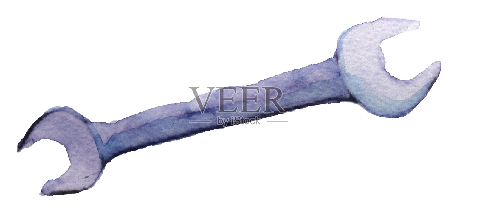 水彩素描:白色背景上的扳手插画图片素材