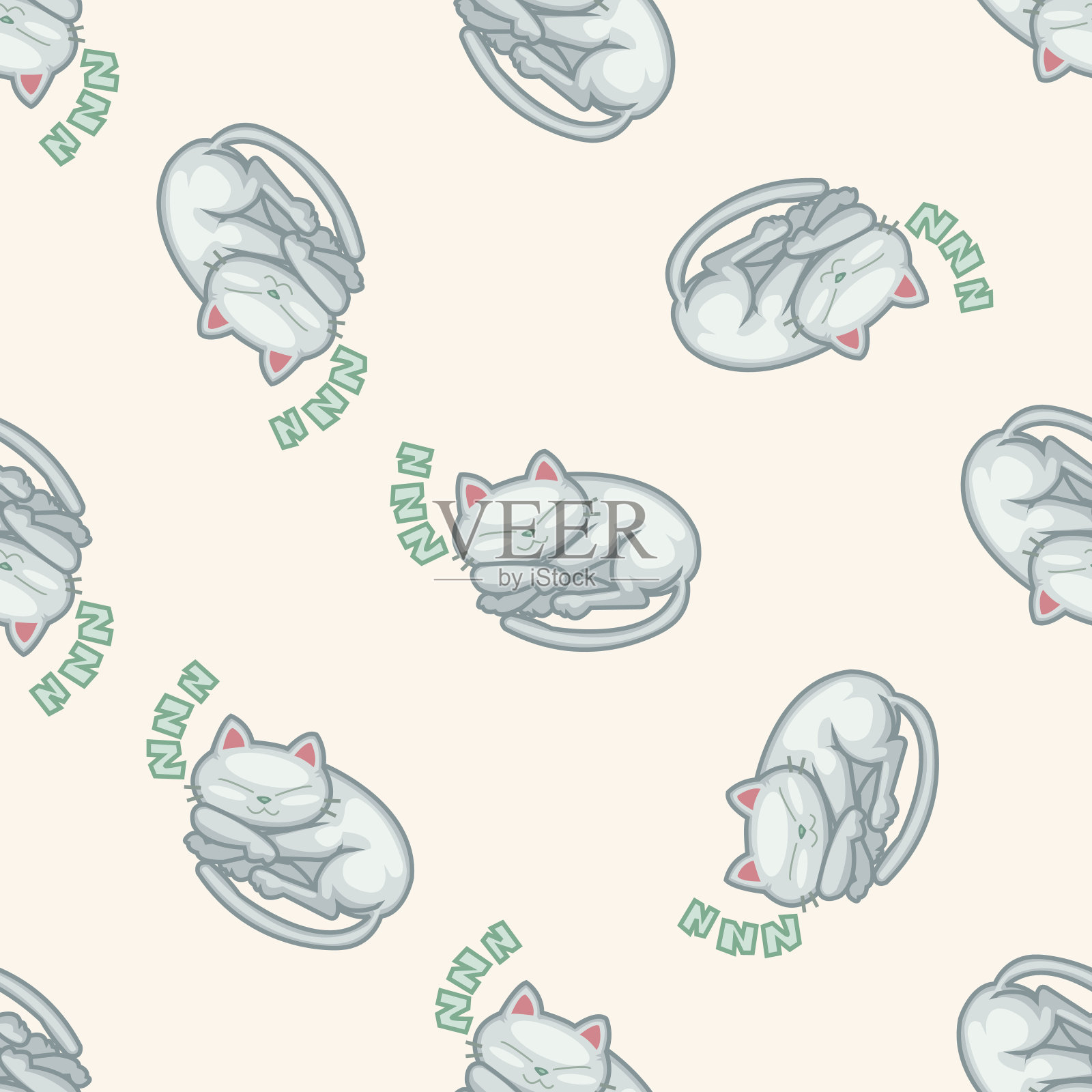 猫，卡通无缝图案背景插画图片素材