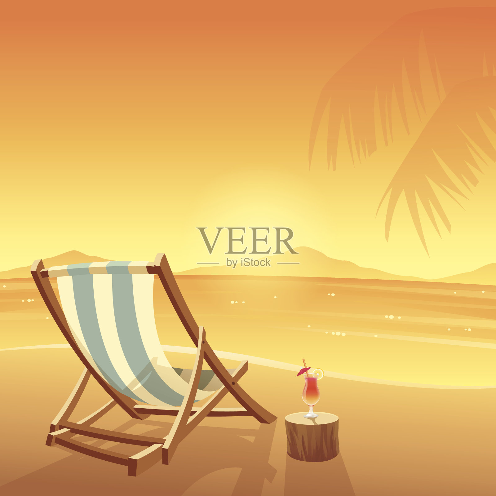 夏天的海滩插画图片素材