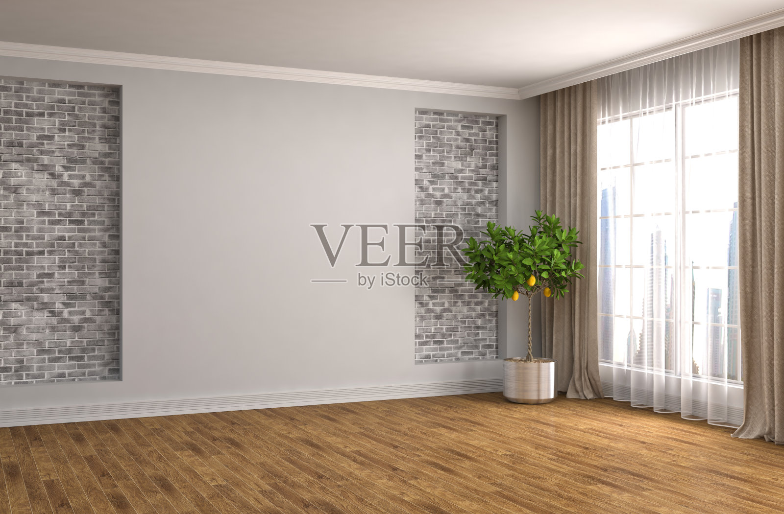 内部有大窗户。三维演示照片摄影图片