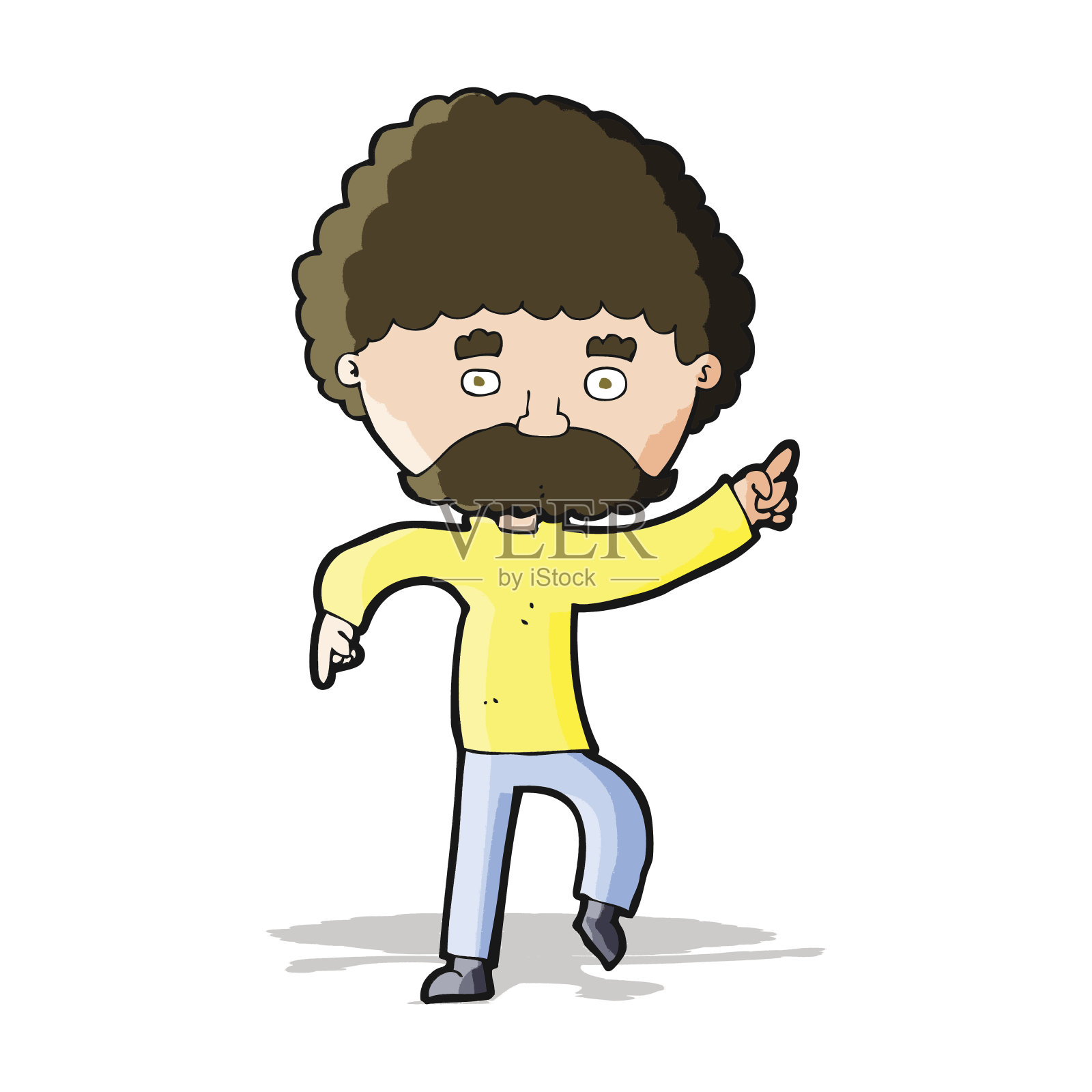 卡通70年代风格男子迪斯科舞设计元素图片