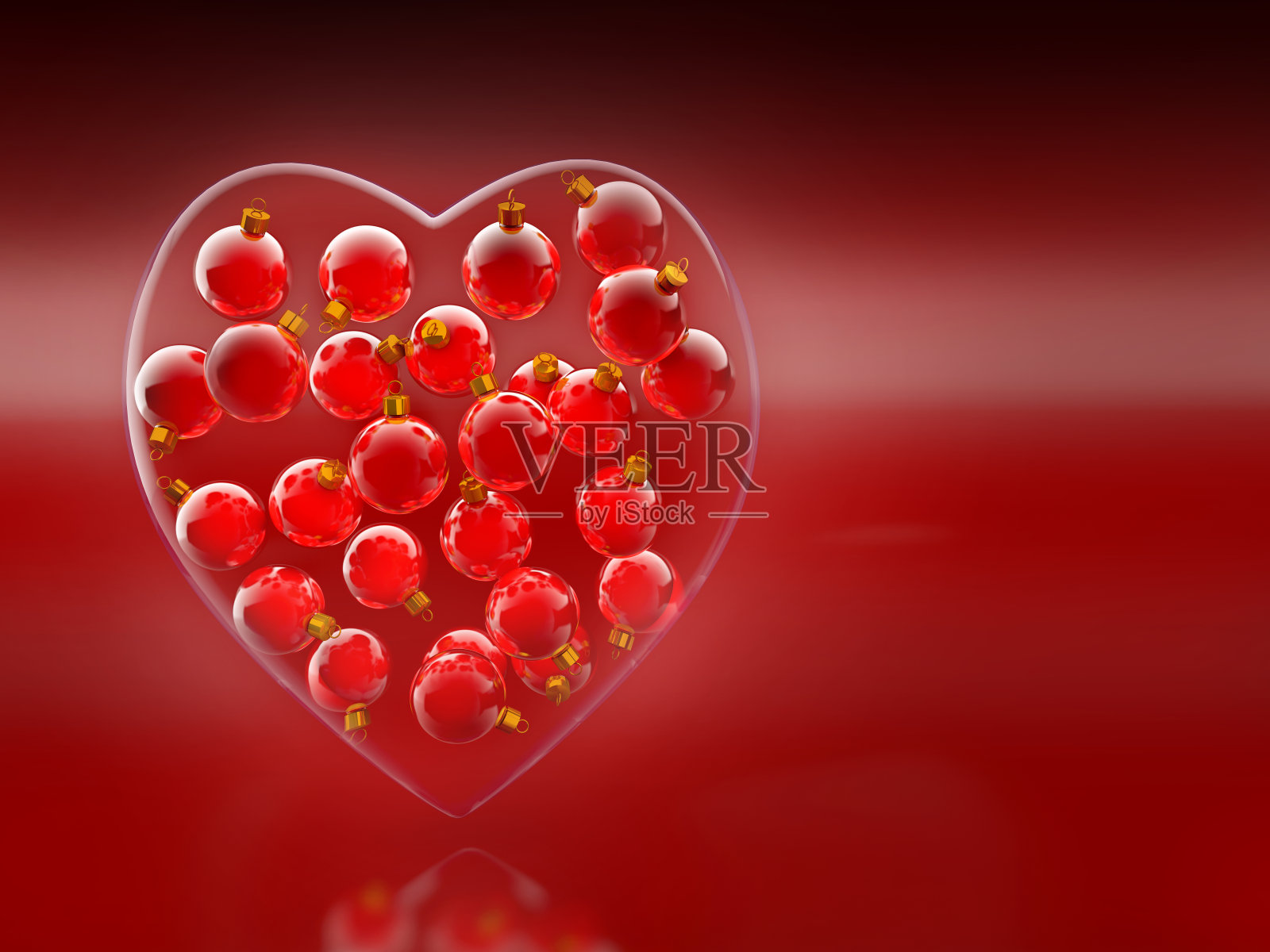 红色和金色的心形圣诞装饰品照片摄影图片