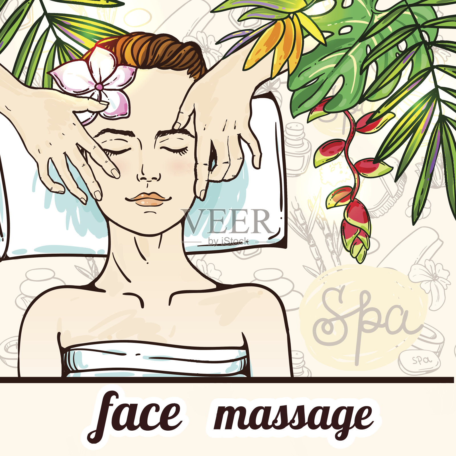 手绘水疗插画图片素材