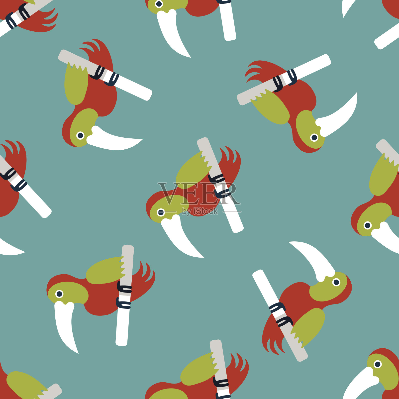 宠物鹦鹉平面图标，eps10无缝图案背景插画图片素材