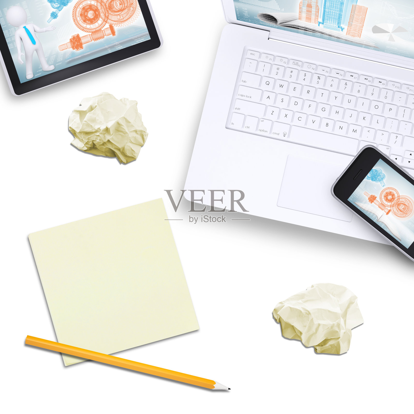 手机在笔记本电脑上与平板电脑，便条纸附近照片摄影图片