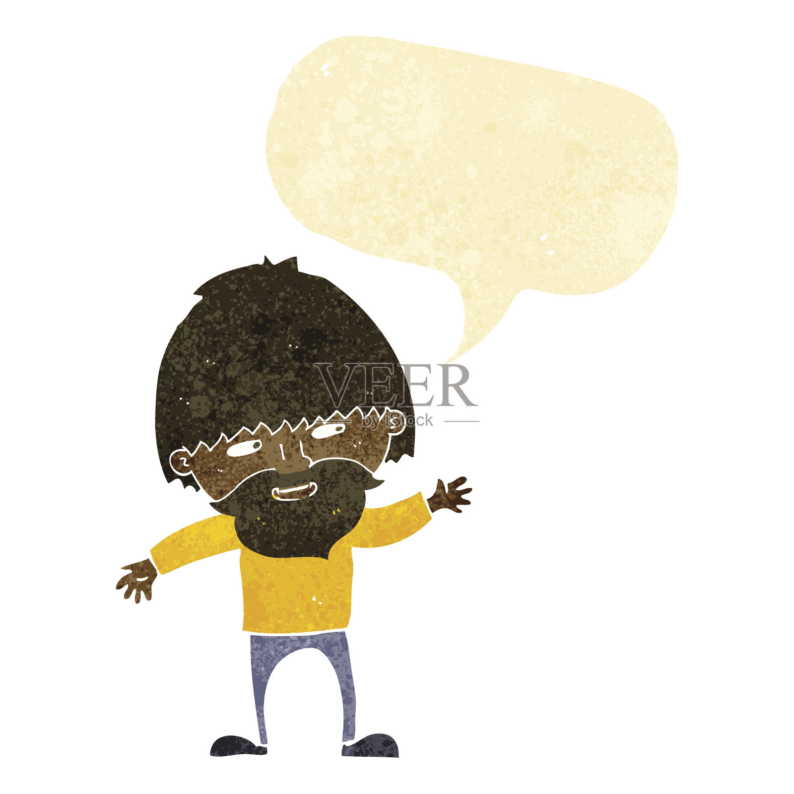 卡通快乐的大胡子男人挥舞着演讲泡泡插画图片素材