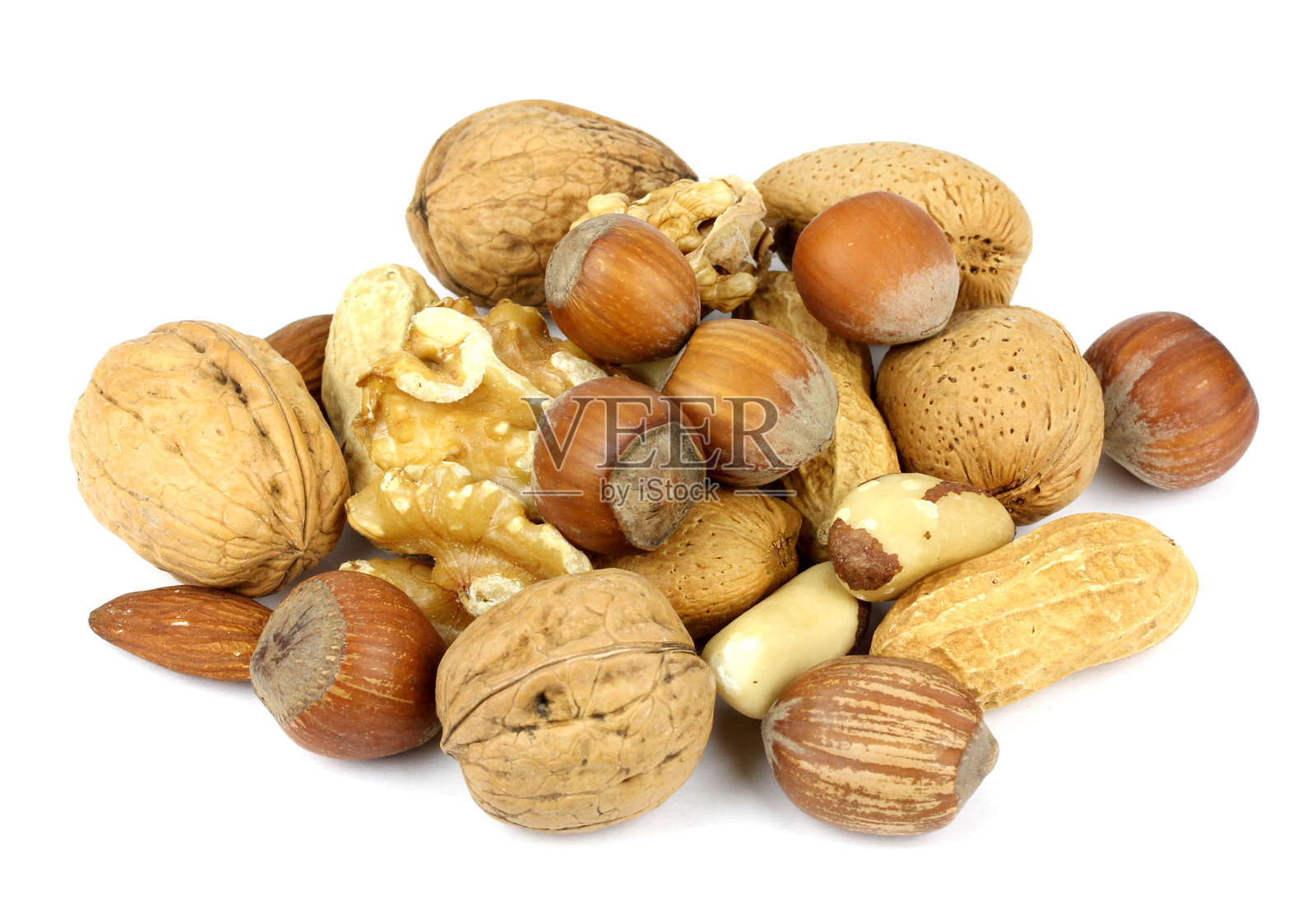 核桃，花生，榛子和杏仁照片摄影图片