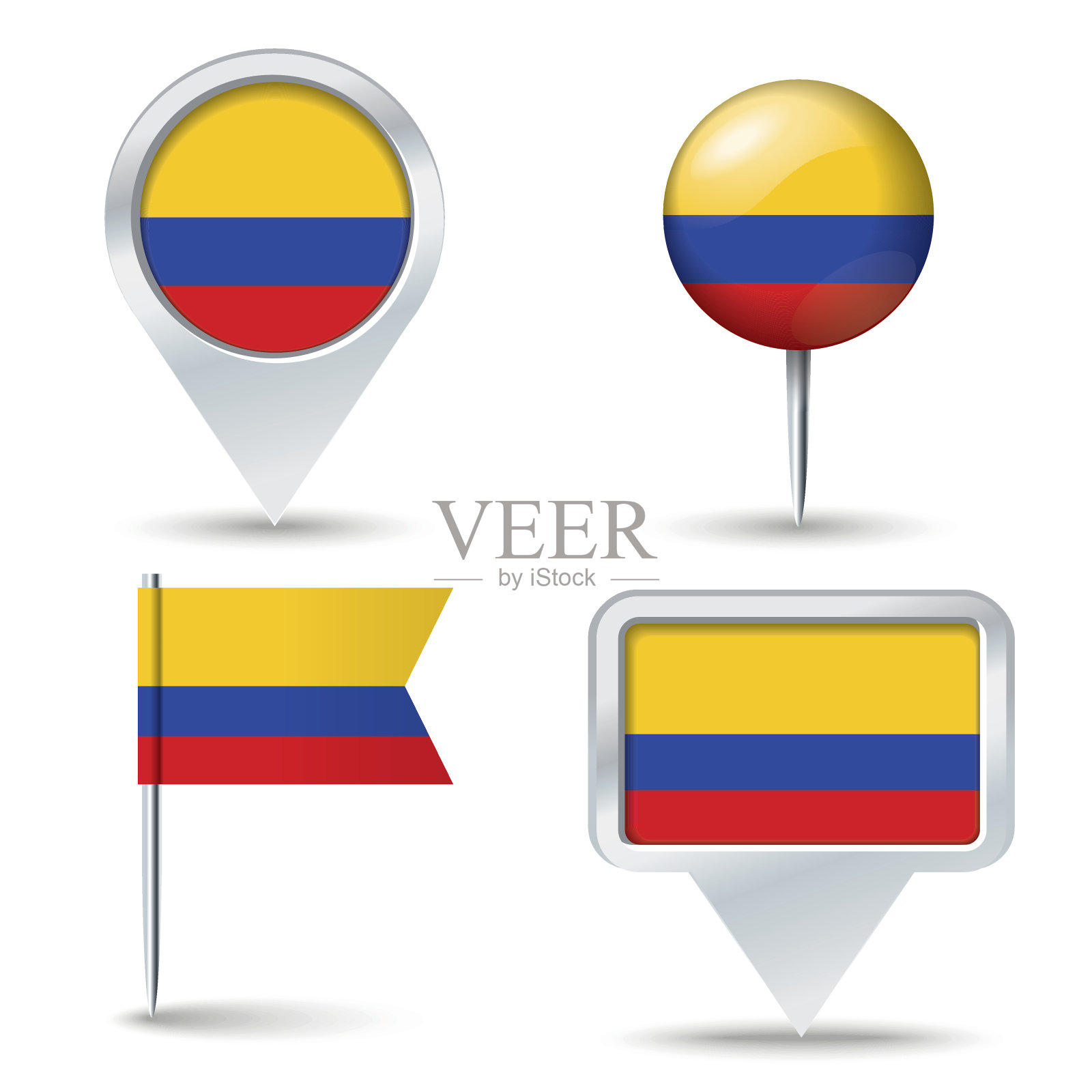带有哥伦比亚国旗的图钉插画图片素材