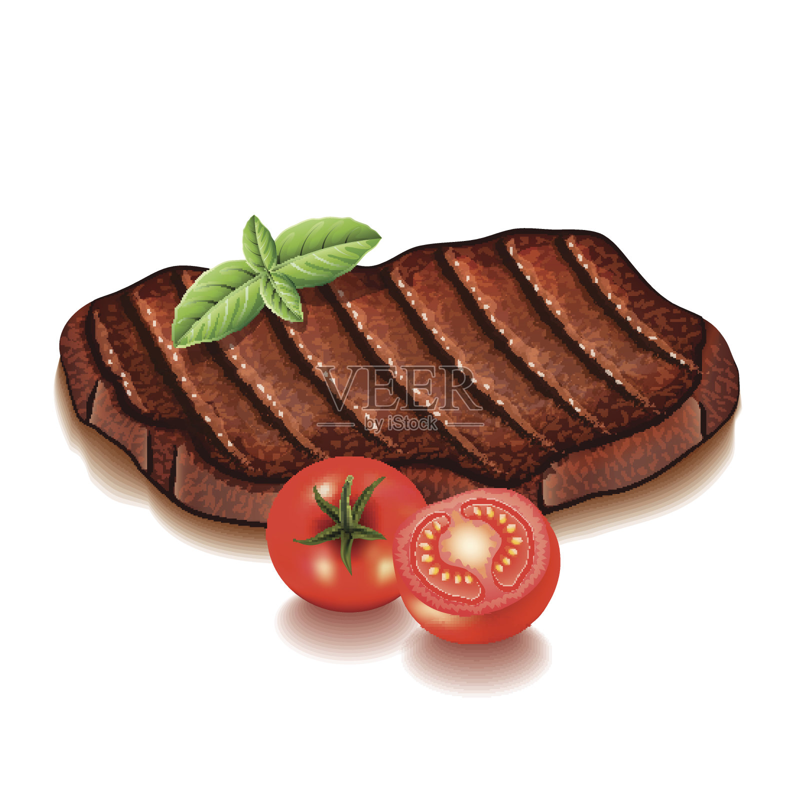 烤肉与绿色分离的白色载体设计元素图片