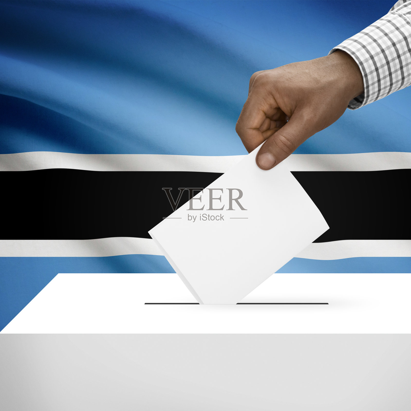 背景为博茨瓦纳国旗的投票箱照片摄影图片