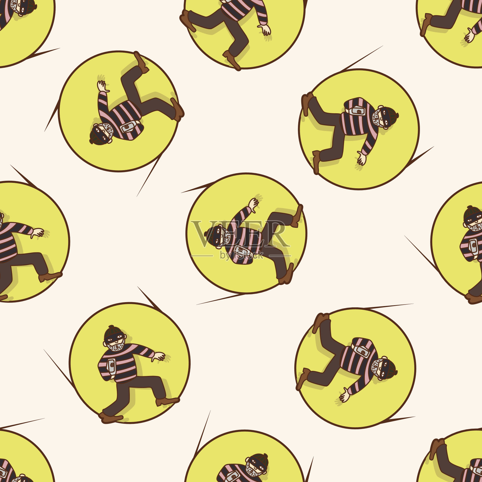 小偷，卡通无缝图案背景插画图片素材
