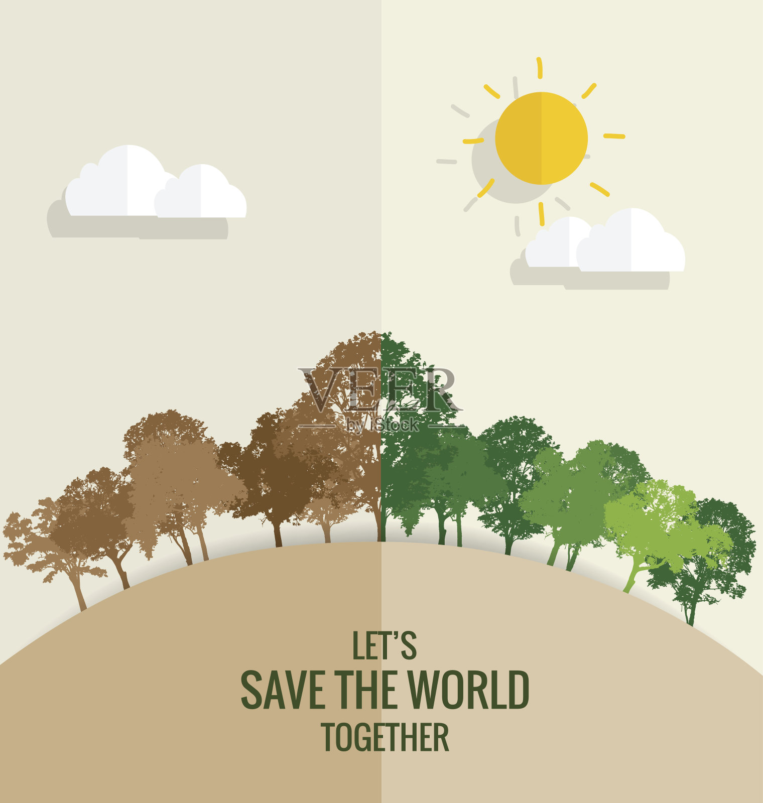 生态友好。以树为背景的生态学概念。矢量插图插画图片素材