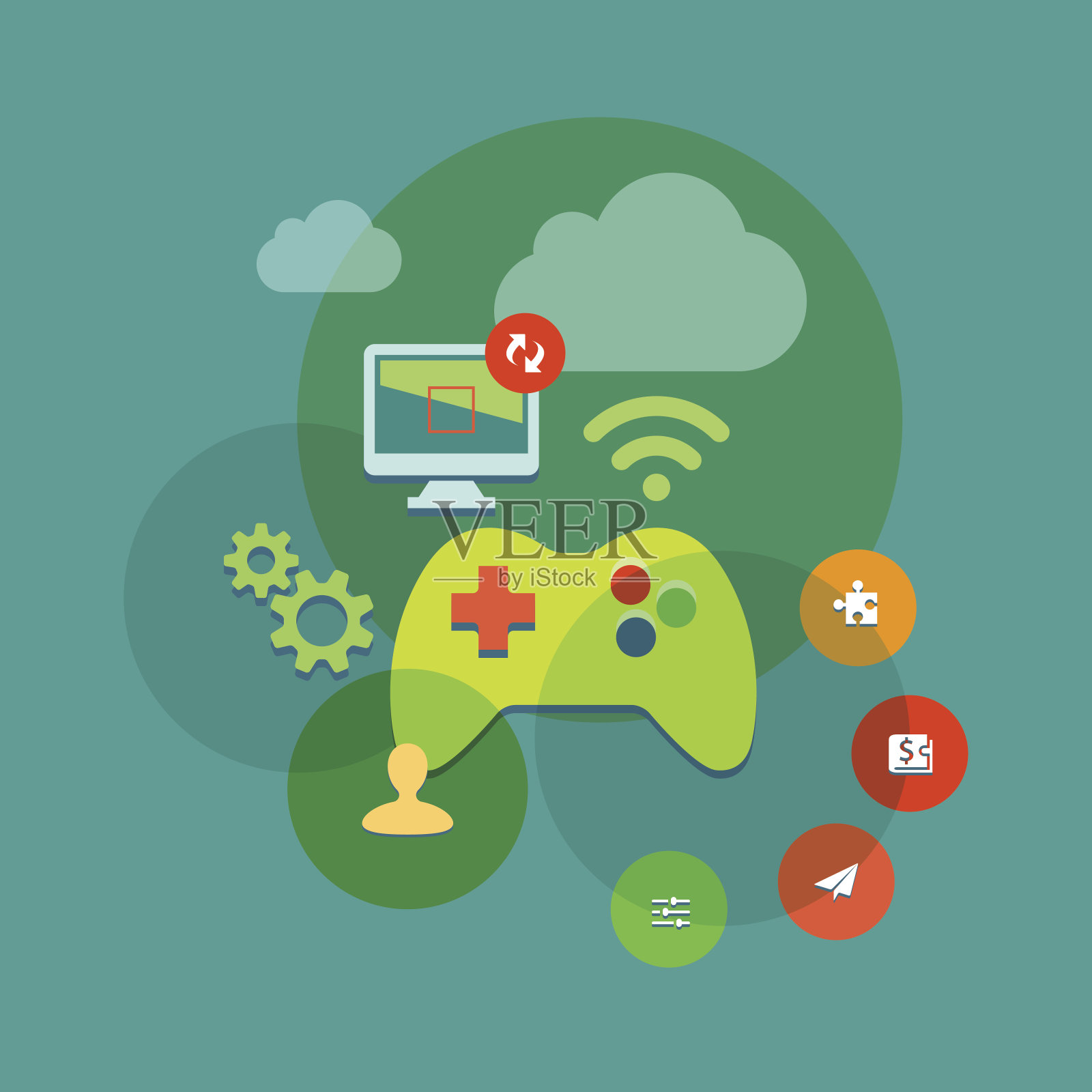 手机和主机游戏的平面图标插图插画图片素材