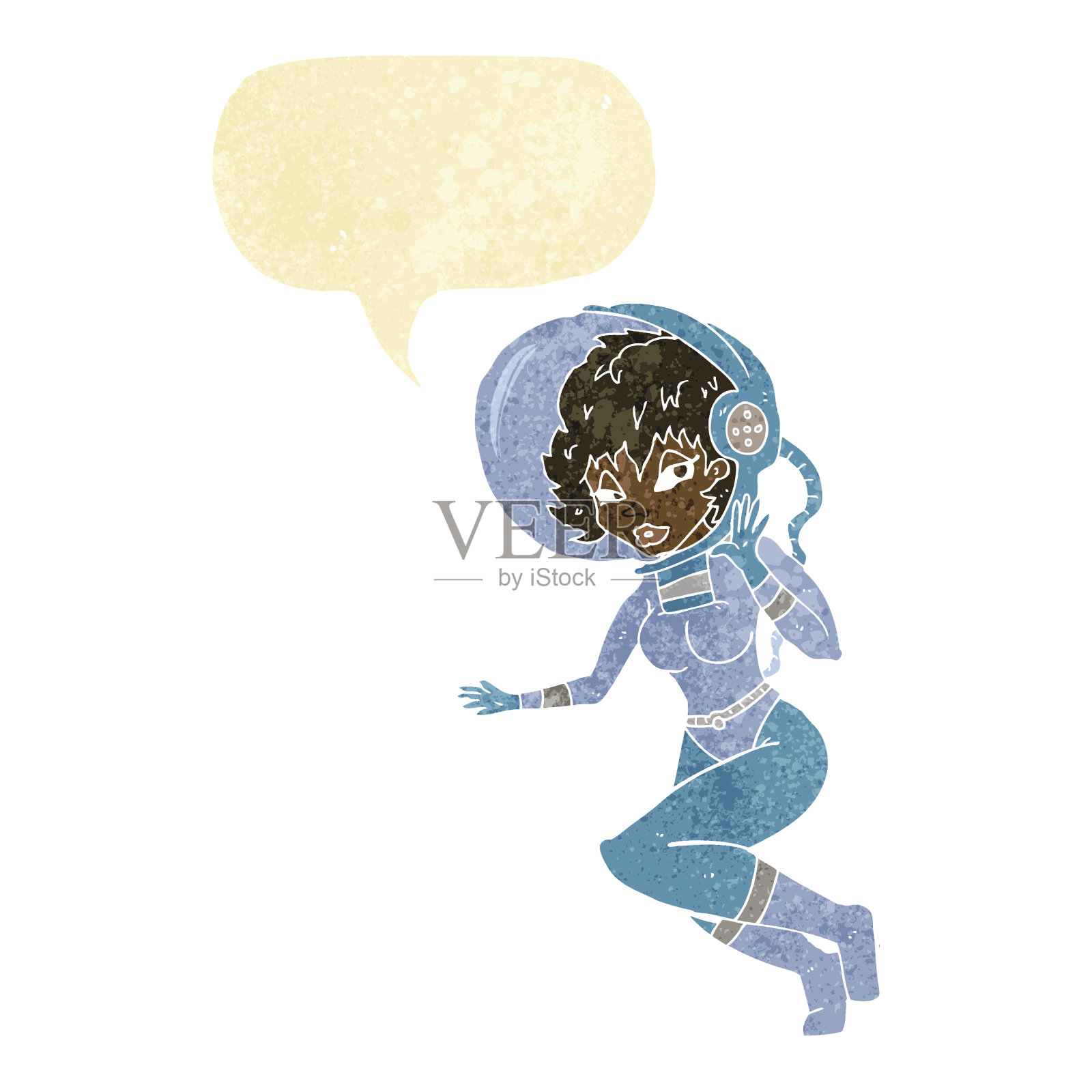 卡通空间女人与语音泡泡插画图片素材